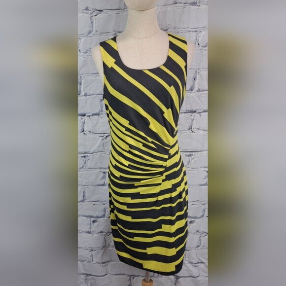 Nico LA Womens Dress Vintage 90s 80s Retro Pattern Yellow Black Wavy Wrap Medium - Picture 1 of 11